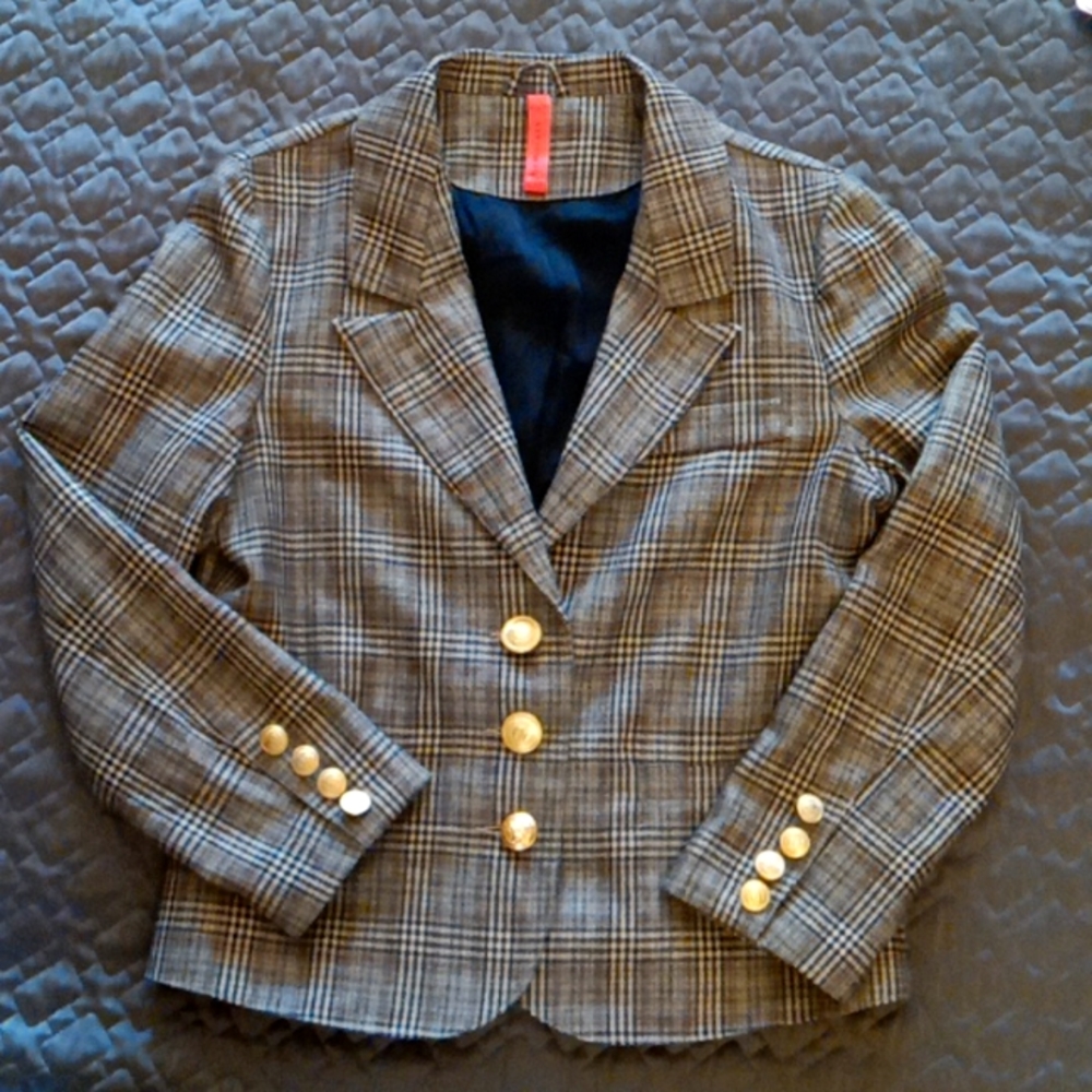 Eight Sixty Wool Blazer, Size L, Tan/black